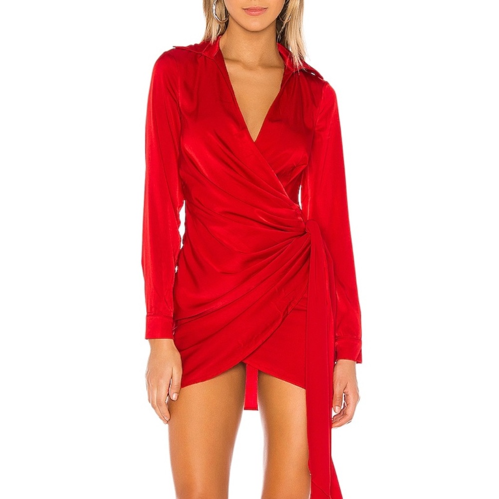 Red long-sleeve satin dress from Superdown in size x-small